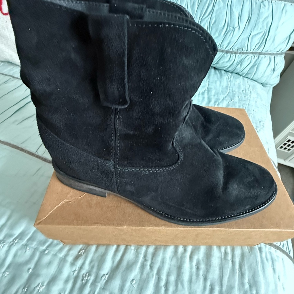Anthropologie Black Suede Heeled Boots